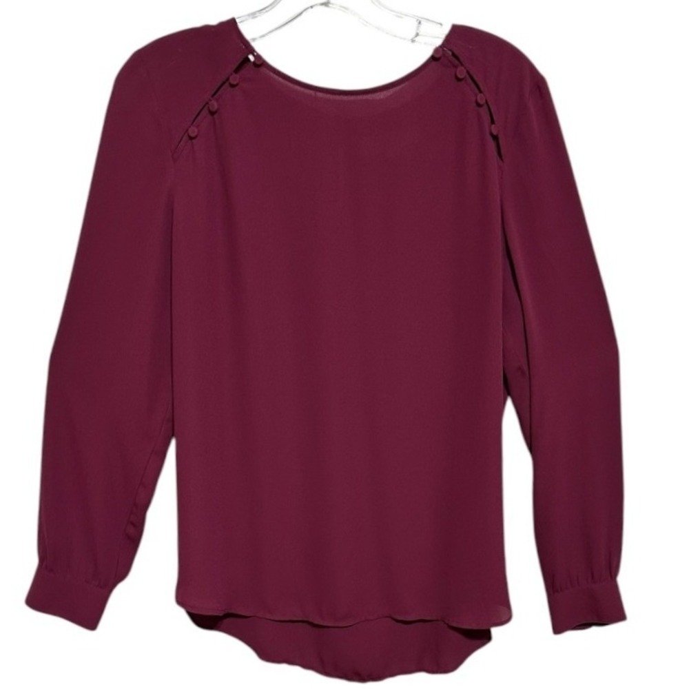 LOFT Blouse Women Berry Shoulder Button Keyhole Back Sophisticated Modest‎ M